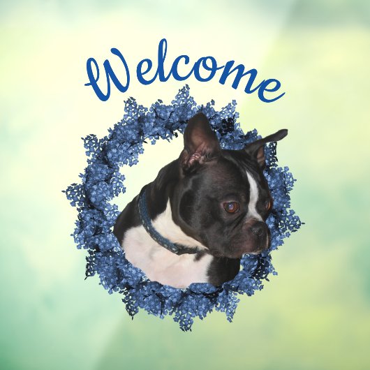 Boston Terrier Dog Floral Wreath Willkommen Fensteraufkleber (Blatt 3)