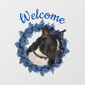 Boston Terrier Dog Floral Wreath Willkommen Fensteraufkleber (Blatt)