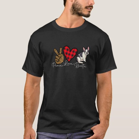 Boston Terrier Dog Funny Cute Love Peace Puppy Lov T-Shirt (Vorderseite)