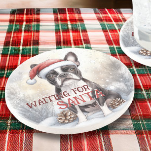 Boston Terrier Dog Gewartet für Santa Watercolor Getränkeuntersetzer