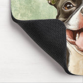 Boston Terrier Dog Green Floral Mousepad (Ecke)
