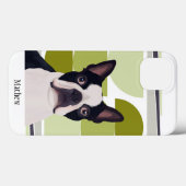 Boston Terrier Dog - Green Geometric Case-Mate iPhone Hülle (Rückseite (Horizontal))