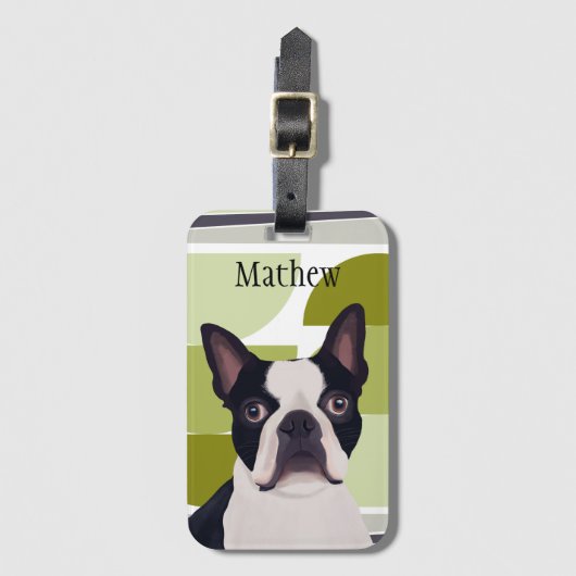 Boston Terrier Dog - Green Geometric Gepäckanhänger (Vorderseite Vertikal)