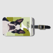 Boston Terrier Dog - Green Geometric Gepäckanhänger (Vorderseite (Horizontal))