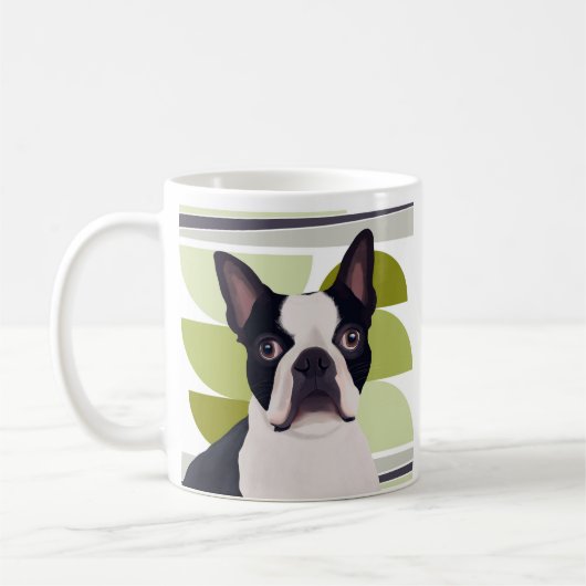 Boston Terrier Dog - Green Geometric Kaffeetasse (Links)
