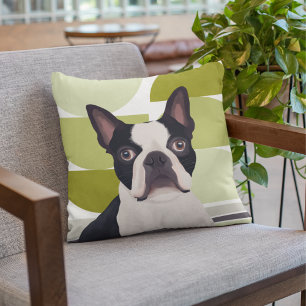 Boston Terrier Dog - Green Geometric Kissen