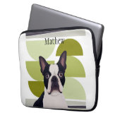 Boston Terrier Dog - Green Geometric Laptopschutzhülle (Vorderseite Links)