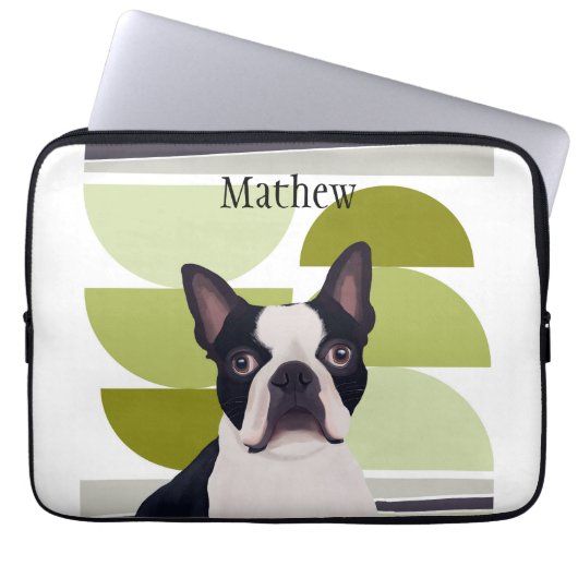 Boston Terrier Dog - Green Geometric Laptopschutzhülle (Vorderseite)