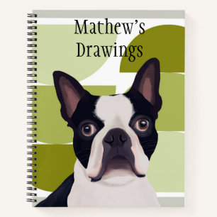Boston Terrier Dog - Green Geometric Notizblock