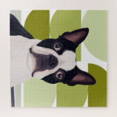 Boston Terrier Dog - Green Geometric Puzzle (Horizontal)