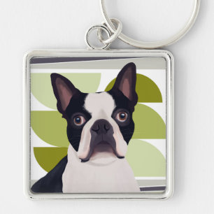 Boston Terrier Dog - Green Geometric Schlüsselanhänger