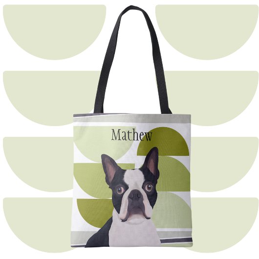 Boston Terrier Dog - Green Geometric Tasche