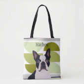 Boston Terrier Dog - Green Geometric Tasche (Vorderseite)