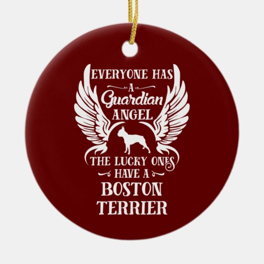 Boston Terrier Dog Guardian Angel Keramik Ornament (Vorne)
