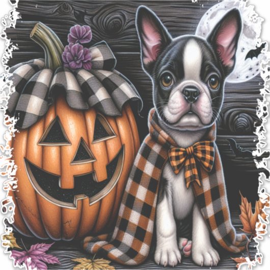 Boston Terrier Dog Halloween Aufkleber (Vorderseite)