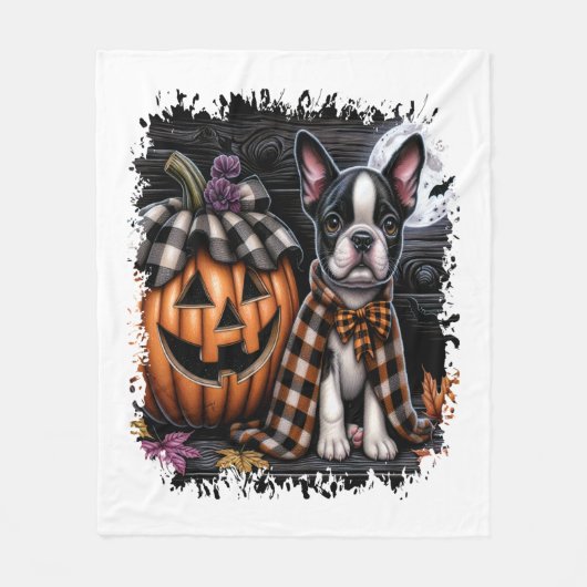 Boston Terrier Dog Halloween Fleecedecke (Vorderseite)