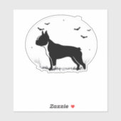 Boston Terrier Dog � Halloween Moon Silhouette Ove Aufkleber (Blatt)