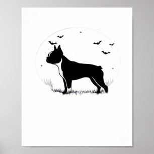 Boston Terrier Dog - Halloween Moon Silhouette Ove Poster