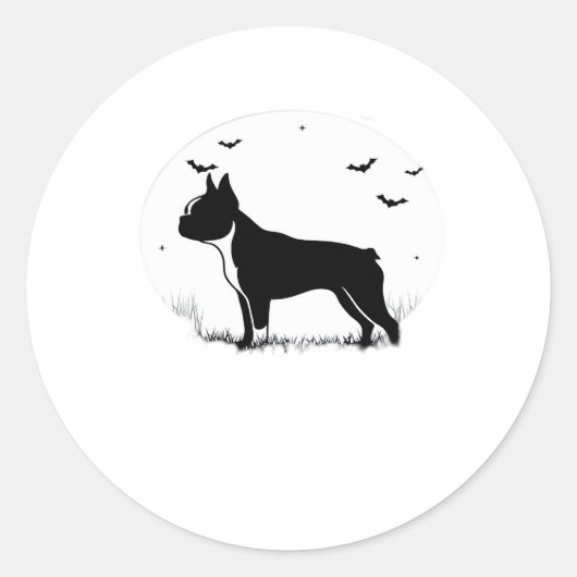 Boston Terrier Dog - Halloween Moon Silhouette Ove Runder Aufkleber (Vorderseite)