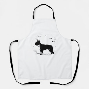 Boston Terrier Dog - Halloween Moon Silhouette Ove Schürze