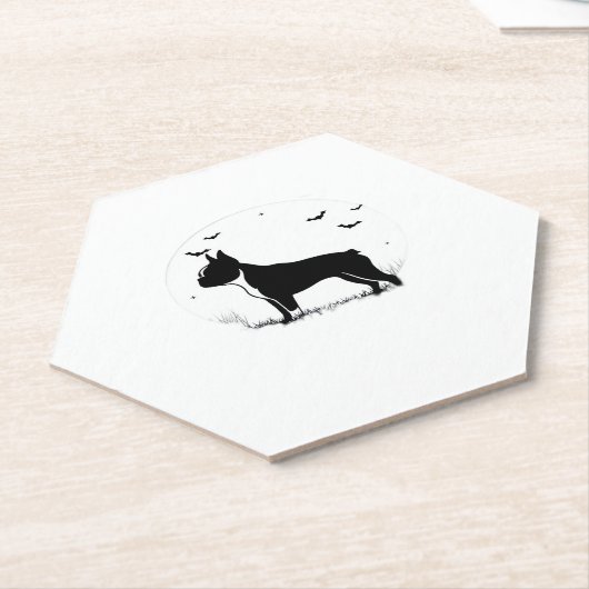 Boston Terrier Dog � Halloween Moon Silhouette Ove Untersetzer (angewinkelt)