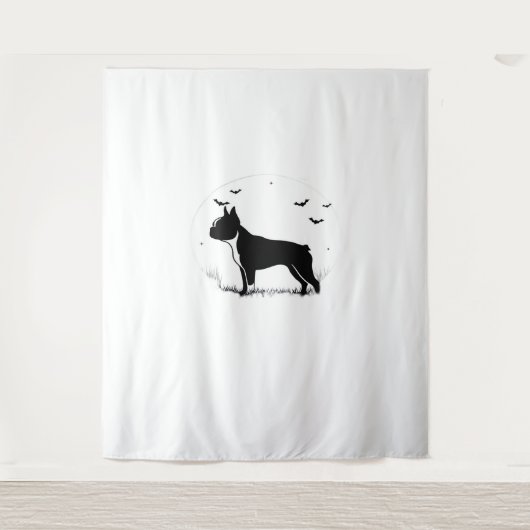 Boston Terrier Dog - Halloween Moon Silhouette Ove Wandteppich (Vorderseite)