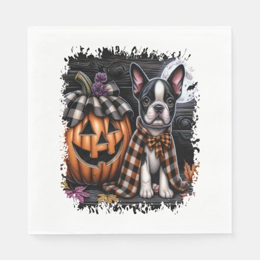 Boston Terrier Dog Halloween Serviette (Vorderseite)
