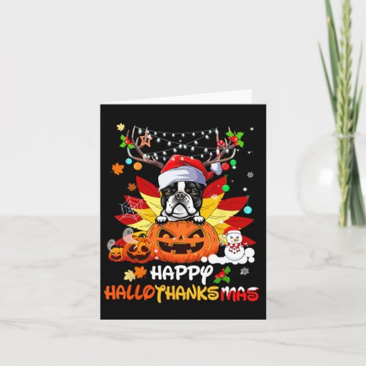 Boston Terrier Dog Halloween und frohe Weihnachten Karte (Vorderseite)