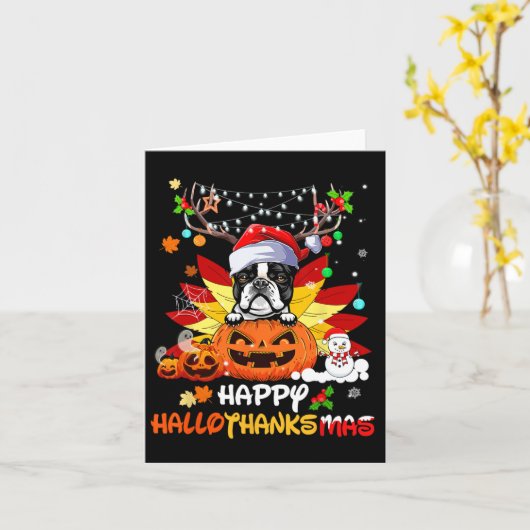 Boston Terrier Dog Halloween und frohe Weihnachten Karte (Gelbe Blume)