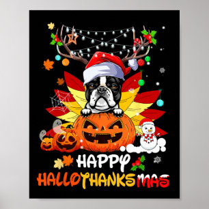 Boston Terrier Dog Halloween und frohe Weihnachten Poster