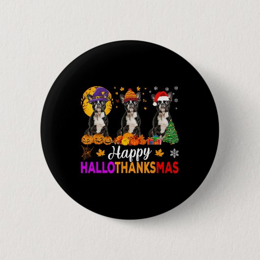 Boston Terrier Dog Halloween Weihnachtsdank Button (Vorderseite)