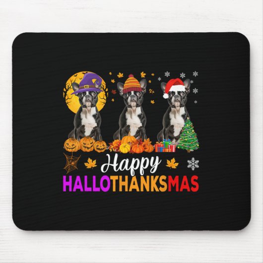 Boston Terrier Dog Halloween Weihnachtsdank Mousepad (Vorne)