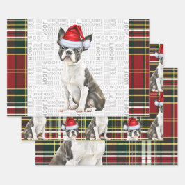 Boston Terrier Dog Holiday Kariert Weihnachten Geschenkpapier Set
