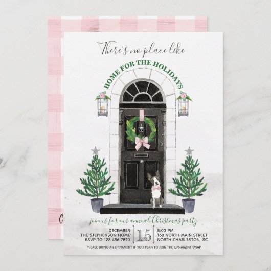 Boston Terrier Dog Holiday Weihnachts-Party Einladung (Vorne/Hinten)