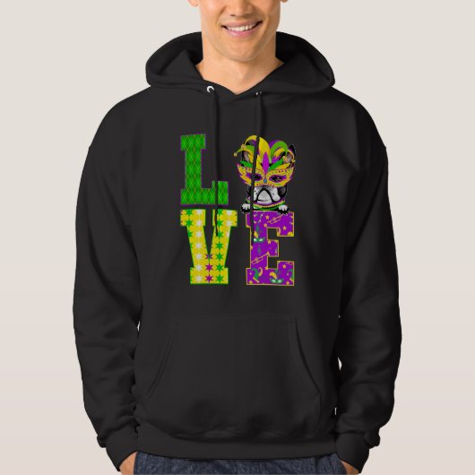 Boston Terrier Dog I Liebe Mardi Gras Kostüme Mas Hoodie (Vorderseite)