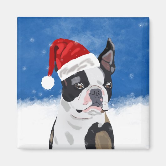 Boston Terrier Dog im Schnee Weihnachtsfeiertag Magnet (Vorne)