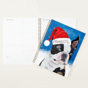 Boston Terrier Dog im Schnee Weihnachtsfeiertag Planer