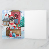 Boston Terrier Dog im Schnee Weihnachtshundehaus Karte (Innenseite)