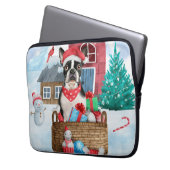 Boston Terrier Dog im Schnee Weihnachtshundehaus Laptopschutzhülle (Vorderseite Links)