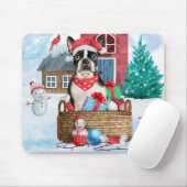 Boston Terrier Dog im Schnee Weihnachtshundehaus Mousepad (Mit Mouse)