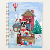 Boston Terrier Dog im Schnee Weihnachtshundehaus Planer (Vorderseite)