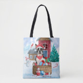 Boston Terrier Dog im Schnee Weihnachtshundehaus Tasche (Vorderseite)