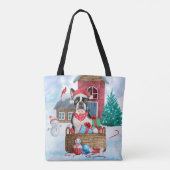 Boston Terrier Dog im Schnee Weihnachtshundehaus Tasche (Rückseite)