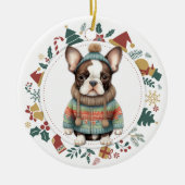 Boston Terrier Dog im Winter Sweater Christmas Keramik Ornament (Vorne)