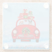 Boston Terrier Dog in Auto mit dem Weihnachtsmann Glasuntersetzer (Rückseite)