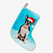 Boston Terrier Dog in der Schnee Weihnachtsweihnac Kleiner Weihnachtsstrumpf (Vorderansicht (hängend))