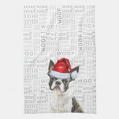 Boston Terrier Dog in einer Weihnachtsmannmütze Wo Geschirrtuch (Vertikal)