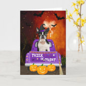 Boston Terrier Dog in Halloween Truck Karte (Gelbe Blume)