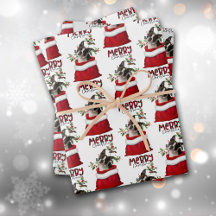 Boston Terrier Dog in Holiday Gift Bag
