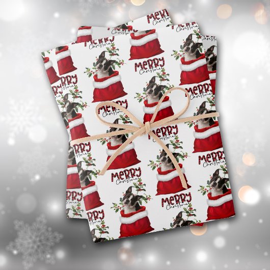 Boston Terrier Dog in Holiday Gift Bag Geschenkpapier Set